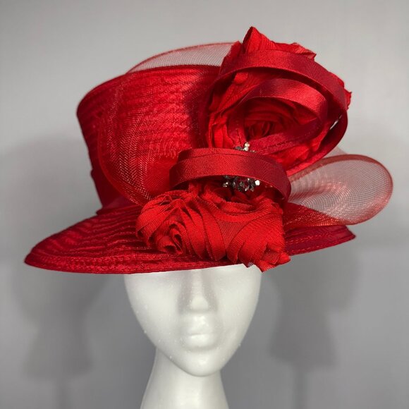 KENTUCKY DERBY HAT or SUNDAY CHURCH SERVICE HAT; VIBRANT RED COLOR! - Picture 1 of 4